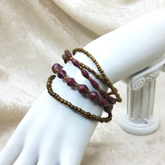 Vintage Teng Yue Multi Band Paper Beaded Bracelet - Picture 3 of 4